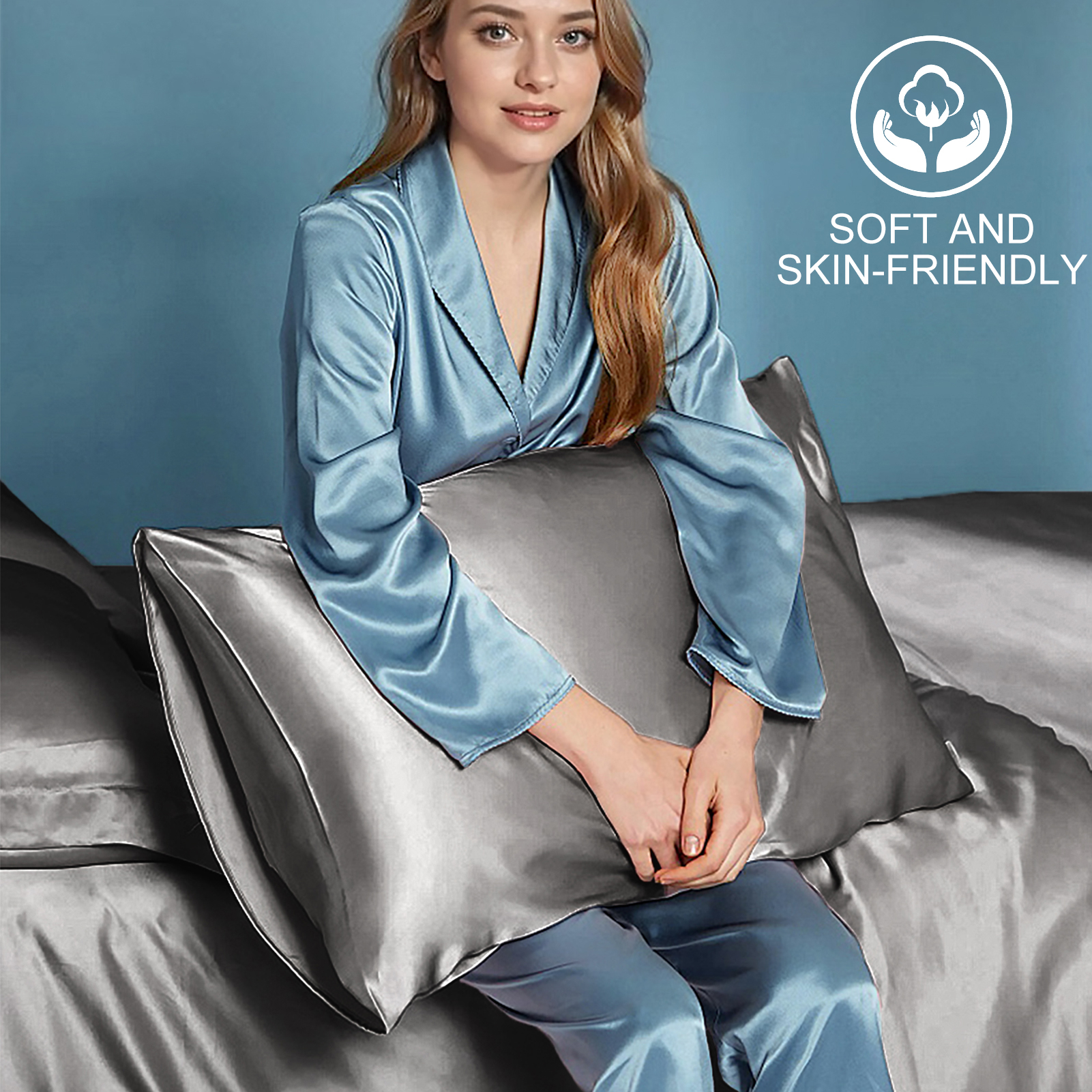 Luxury Skincare Gifts - Silk Satin Gray Pillowcase - Hair