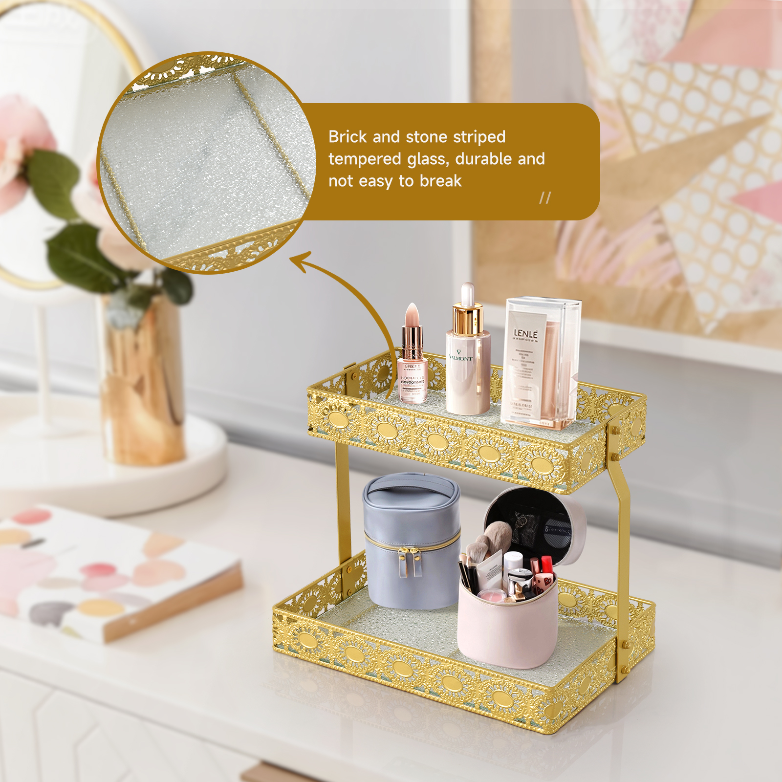 Double-Layer Glass Storage Tra - Luxury Skincare Organizer incelemesi ve fiyatı