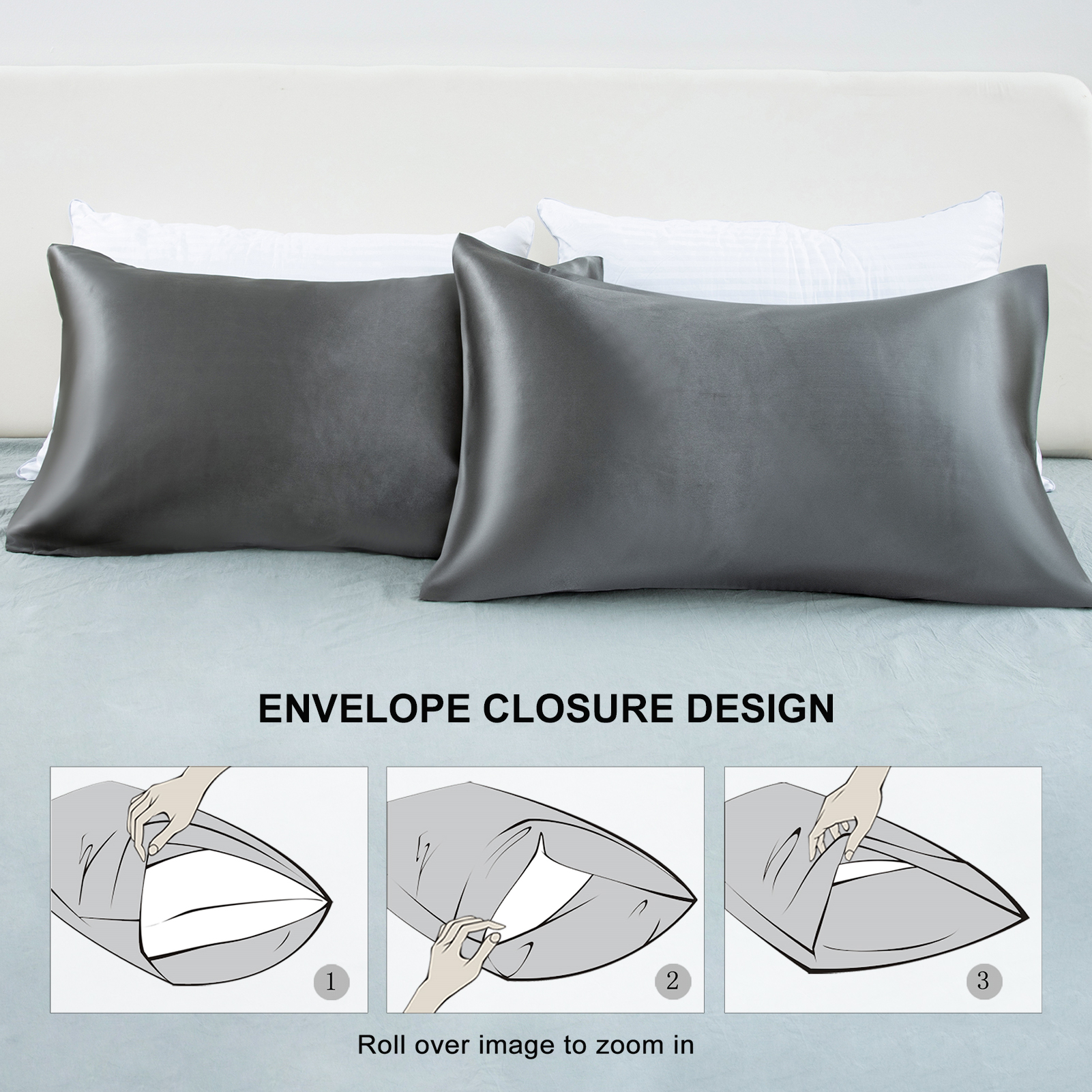Silk Satin Gray Pillowcase - H - Luxury Skincare Gifts incelemesi ve fiyatı